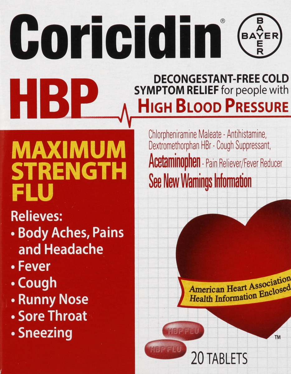 slide 4 of 4, Coricidin Maximum Strength High Blood Pressure Flu Tablets, 20 ct