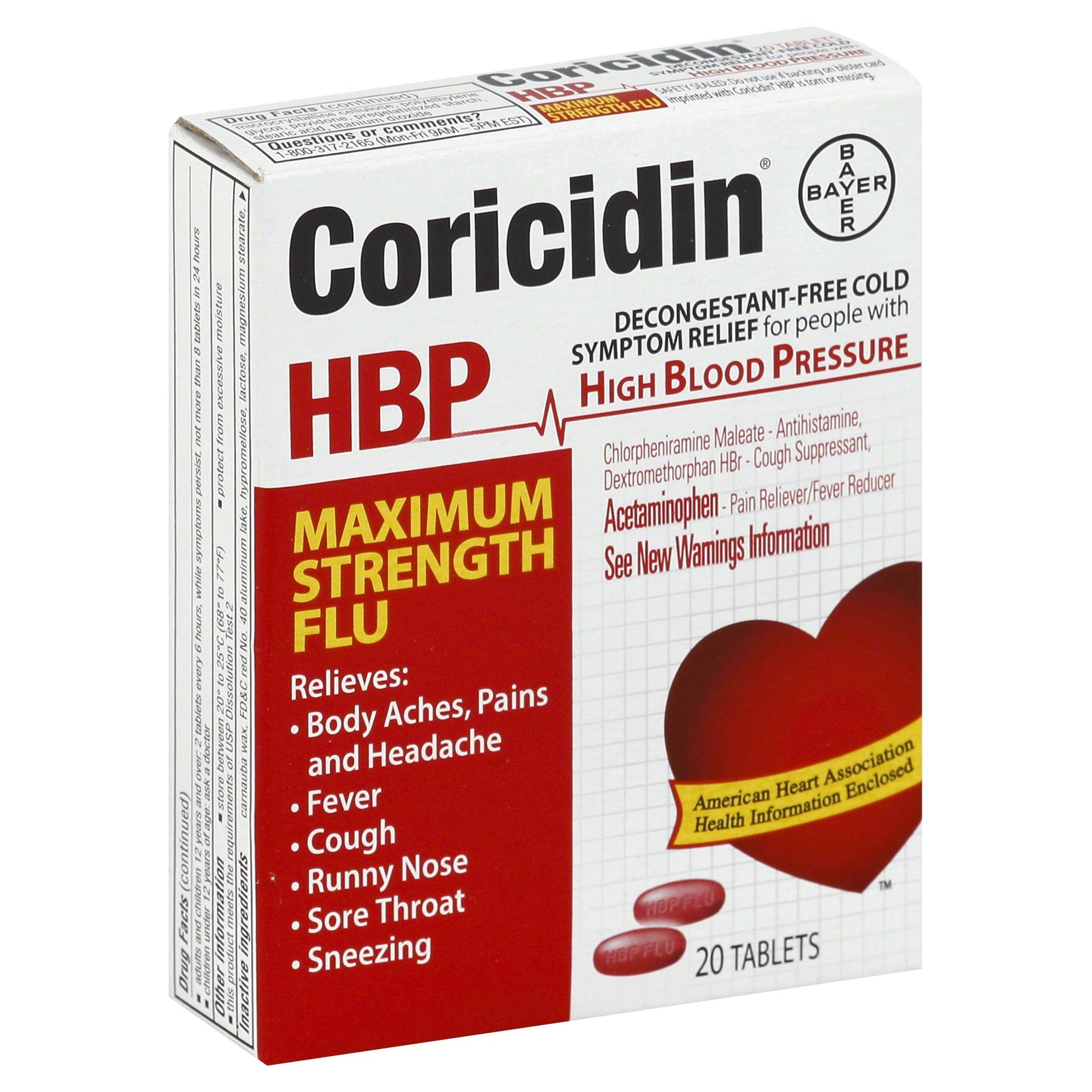 slide 1 of 4, Coricidin Maximum Strength High Blood Pressure Flu Tablets, 20 ct