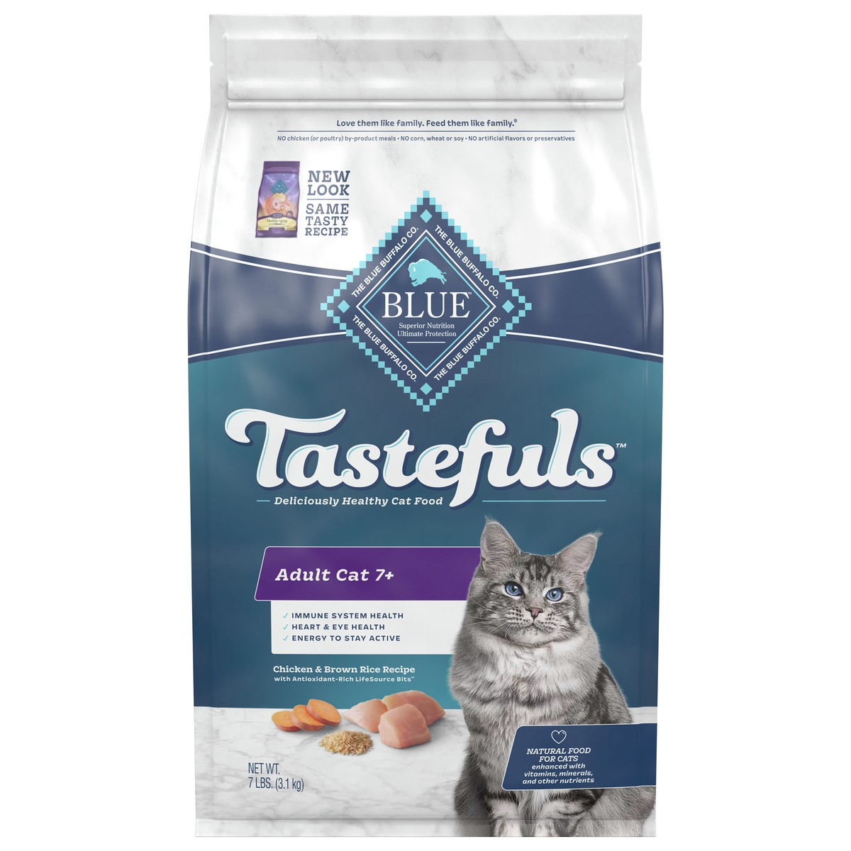 slide 4 of 6, Blue Buffalo Tastefuls Adult 7+ Natural Dry Cat Food, Chicken 7lb bag, 7 lb