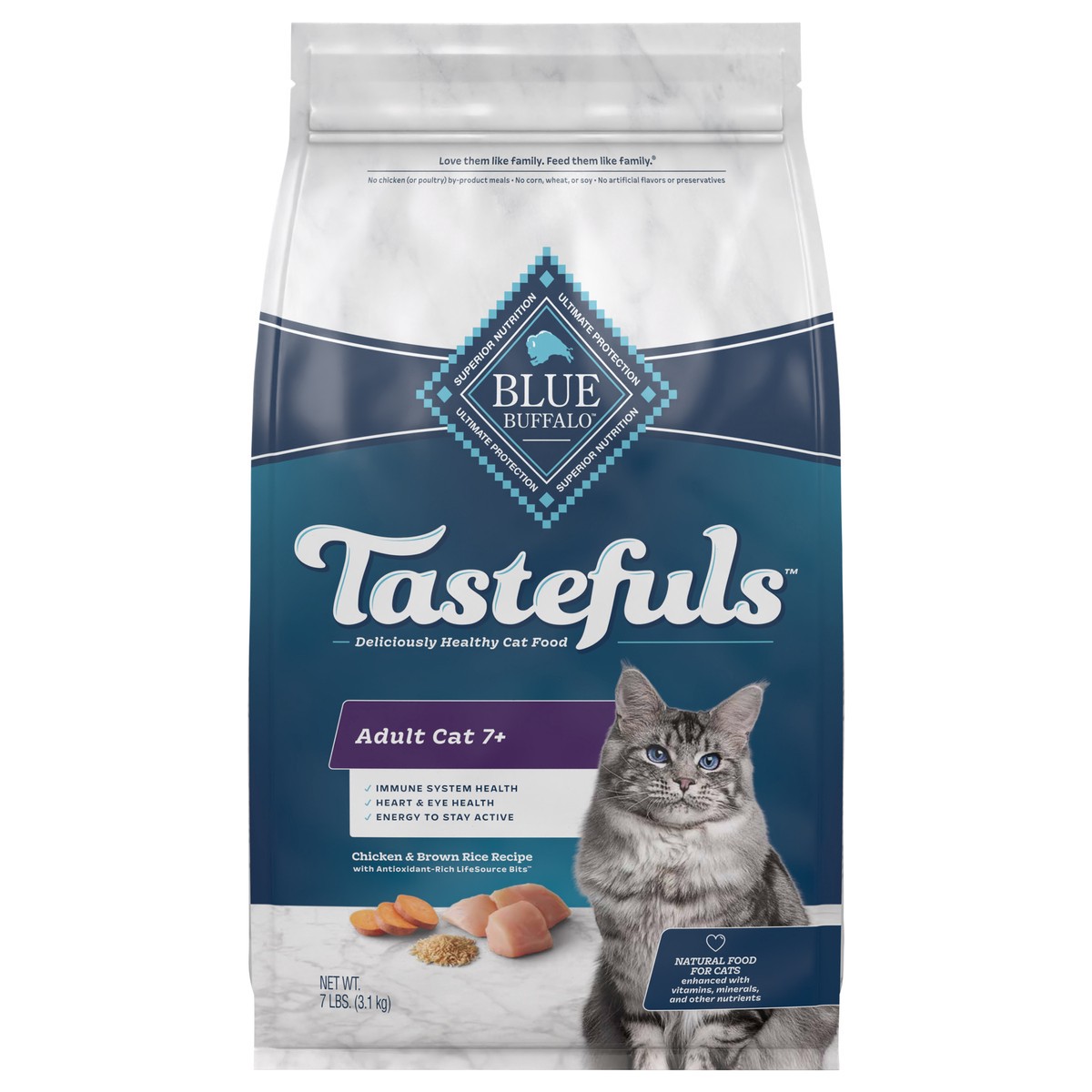 slide 1 of 6, Blue Buffalo Tastefuls Adult 7+ Natural Dry Cat Food, Chicken 7lb bag, 7 lb