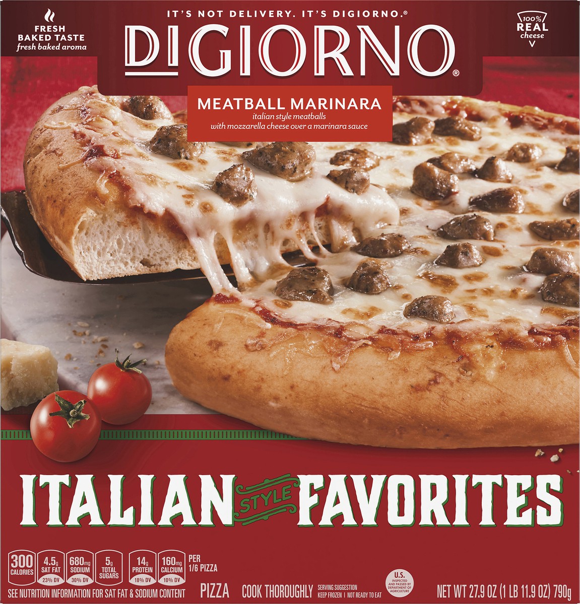 slide 1 of 10, DiGiorno Italian Style Favorites Meatball Marinara Pizza 27.9 oz, 27.9 oz