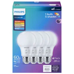 Philips 8 Watt Dimmable LED Medium Base A19 Bulb - 4 Pack