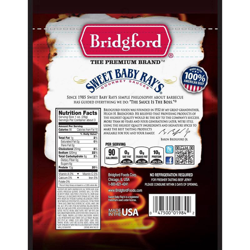 slide 2 of 2, Bridgford Sweet Baby Ray's Sweet Teriyaki Beef Jerky 2.85Oz Bag, 2.85 oz