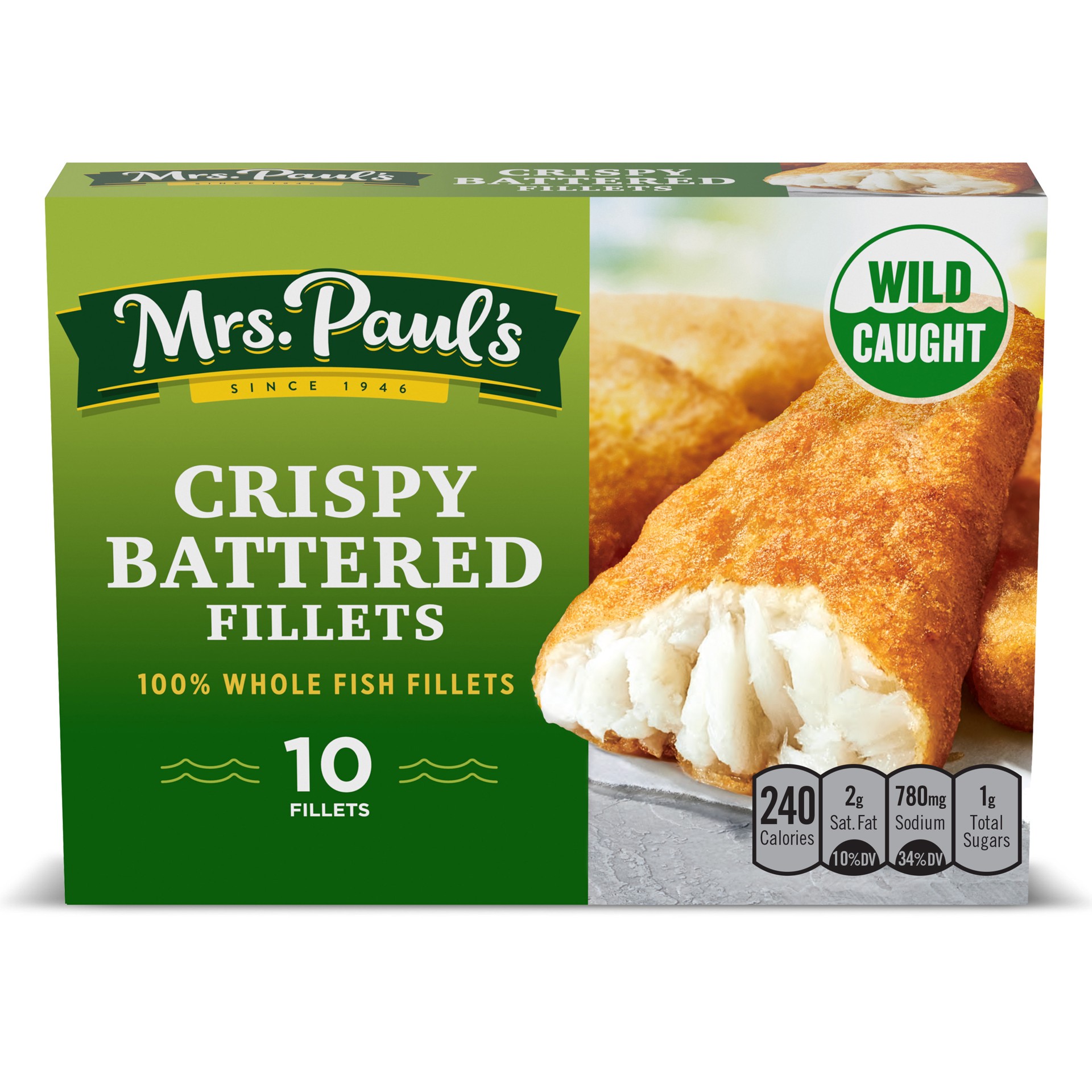 slide 1 of 5, Mrs. Paul's Crispy Battered Fish Fillets, Frozen, 19.45 oz. 10-Count, 10 ct