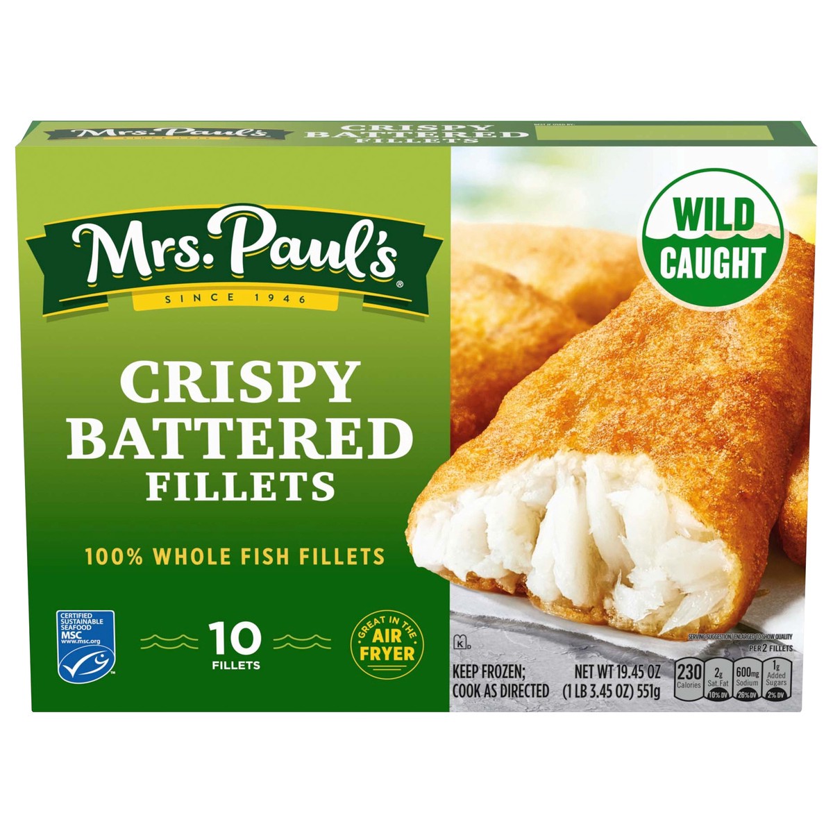 slide 1 of 5, Mrs. Paul's Crispy Battered Fish Fillets, Frozen, 19.45 oz. 10-Count, 10 ct