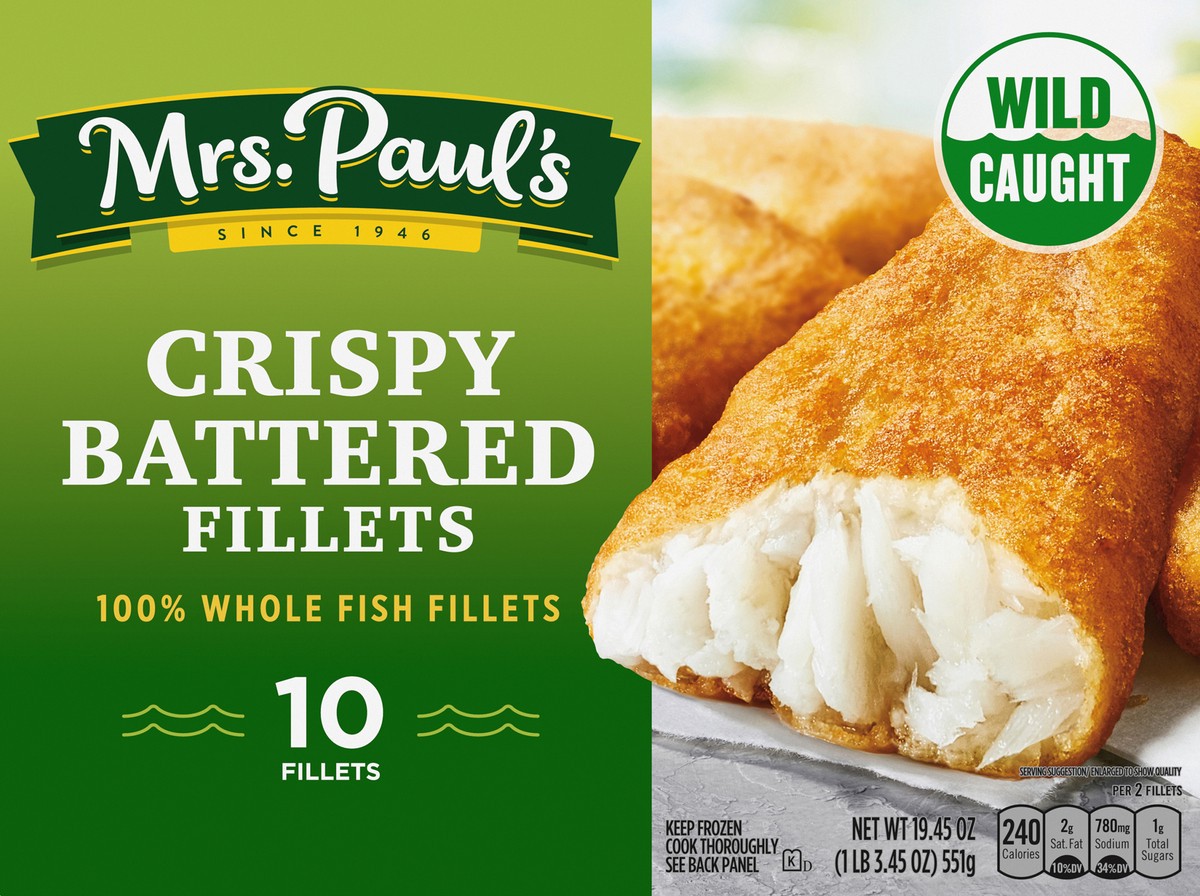 slide 1 of 5, Mrs. Paul's Crispy Battered Fish Fillets, Frozen, 19.45 oz. 10-Count, 10 ct