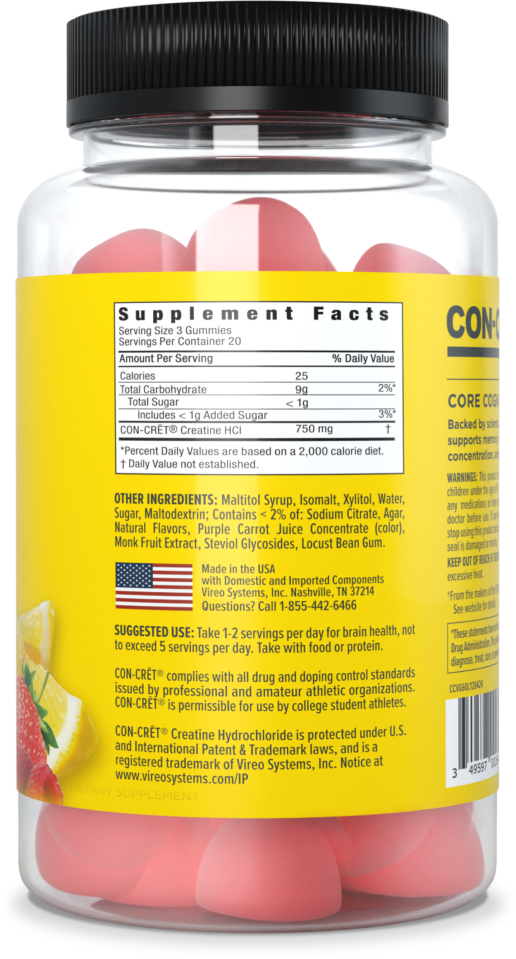 slide 2 of 5, Con-Cret Brain Health Creatine Berry Gummie 60ct, 60 ct