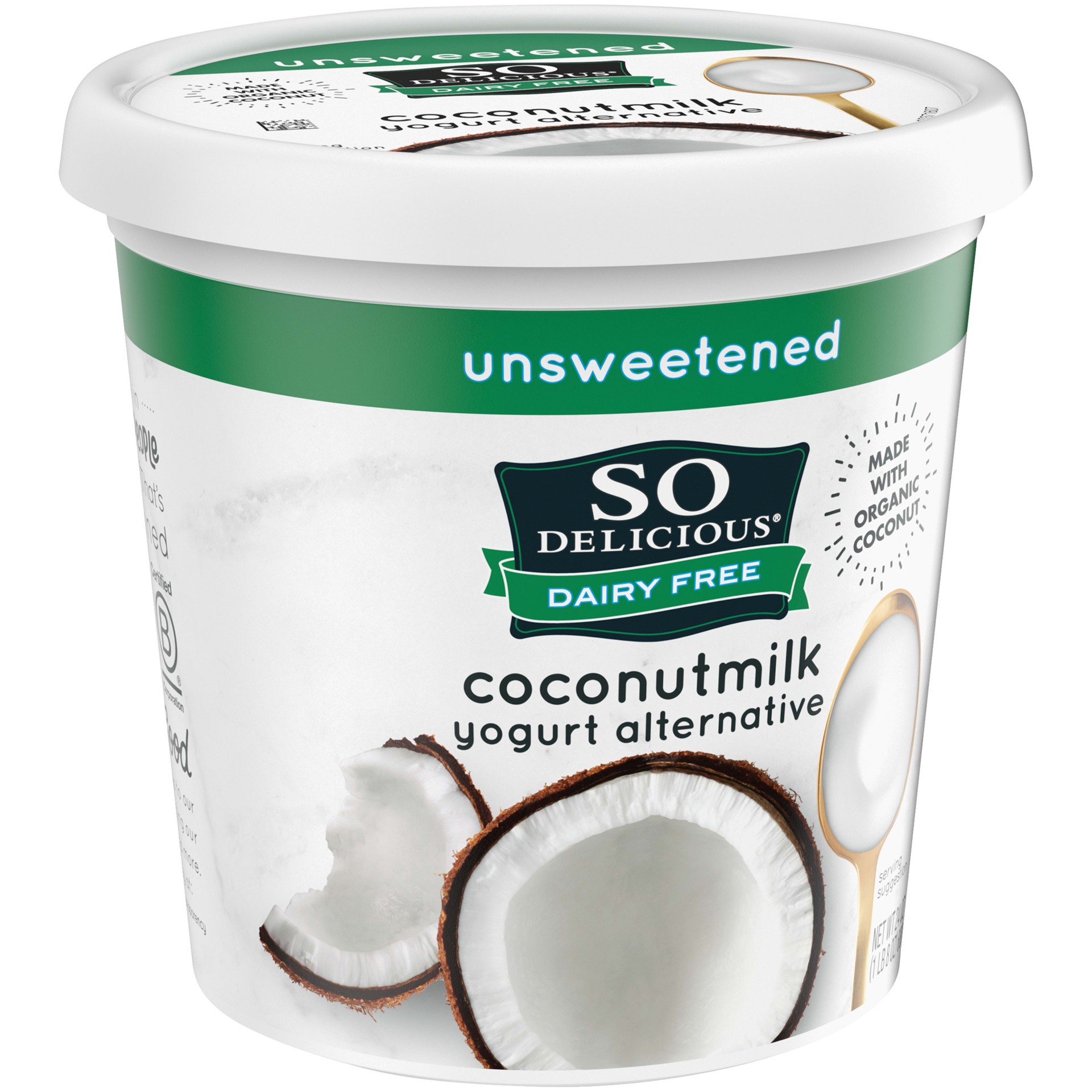 slide 2 of 5, So Delicious Dairy Free Coconut Milk Yogurt Alternative, Unsweetened, Plain, Vegan, Gluten Free, Non-GMO, Creamy Plant Based Yogurt Alternative, 24 oz Container, 24 oz