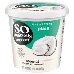 So Delicious Dairy Free Coconut Milk Yogurt Alternative, Unsweetened, Plain, Vegan, Gluten Free, Non-GMO, Creamy Plant Based Yogurt Alternative, 24 oz Container