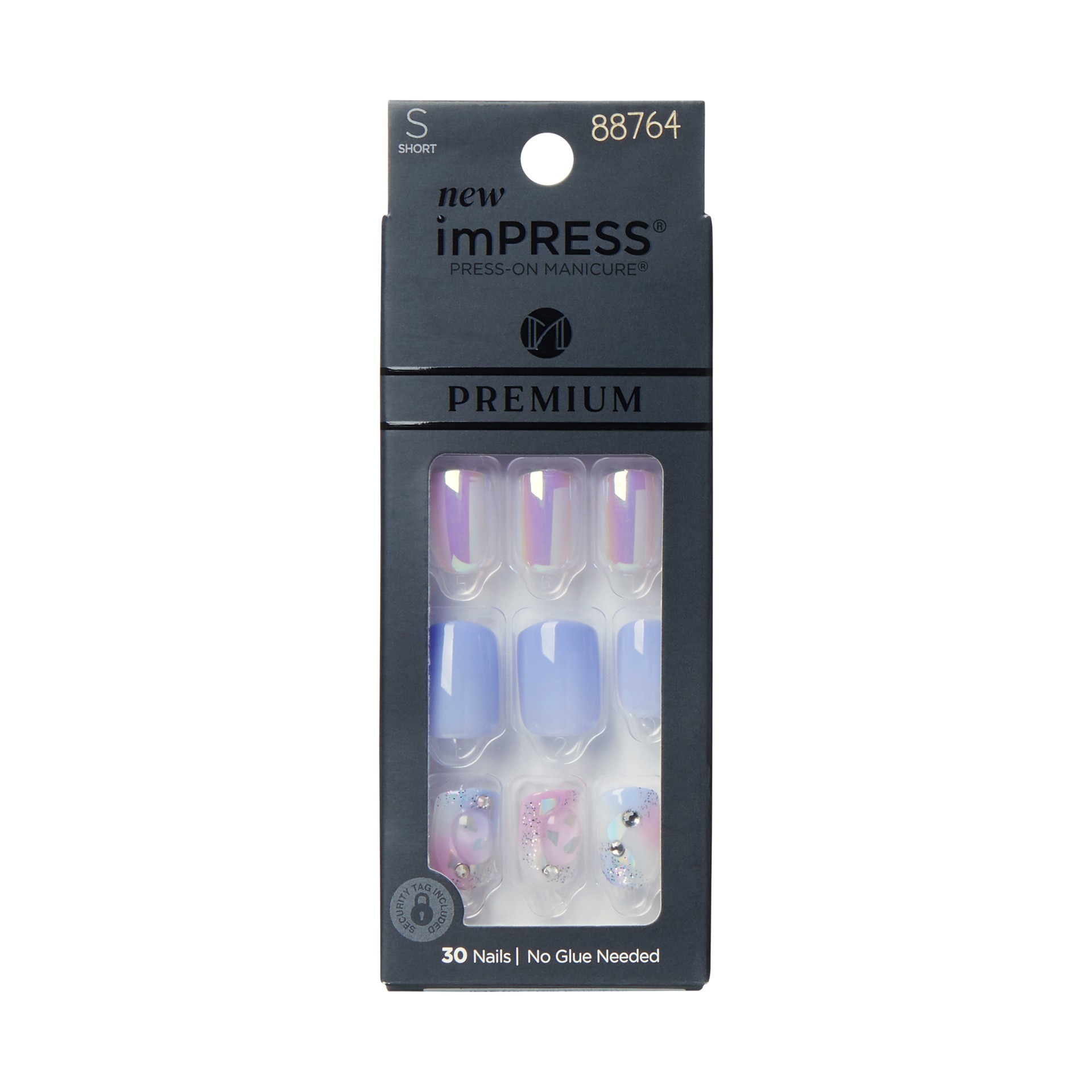 slide 1 of 5, imPRESS KISS imPRESS Premium Short Square Press-On Nails, Glossy Blue, 30 Pieces, 1 ct