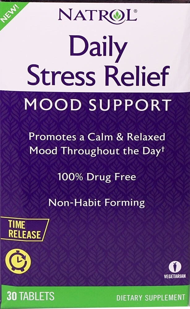 slide 1 of 1, Natrol Daily Stress Relief Mood Support Tablets, 30 ct