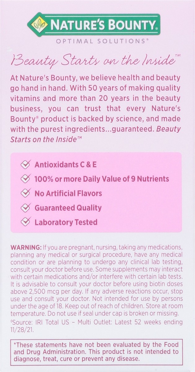 slide 5 of 9, Nature's Bounty Optimal Solutions Skin Hair and Nails Formula Tablet, 60 ct