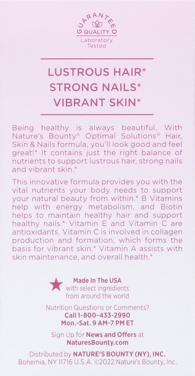 slide 4 of 9, Nature's Bounty Optimal Solutions Skin Hair and Nails Formula Tablet, 60 ct