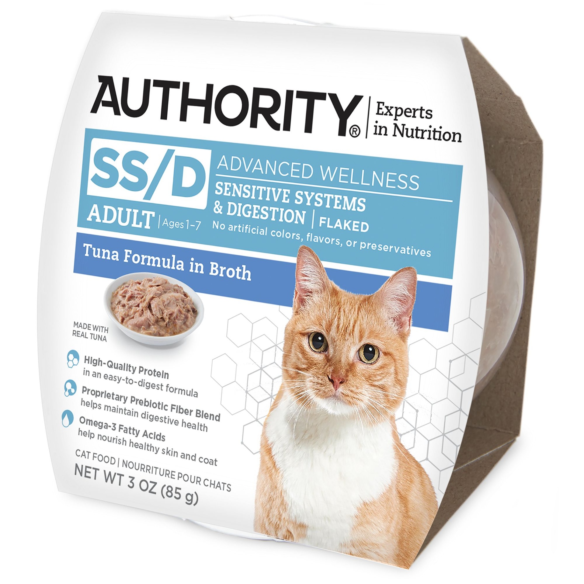 slide 1 of 1, Authority Advanced Wellness Sensitive Systems & Digestion Cat Wet Food, Flaked, With-Grain, 3 oz