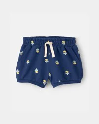 Baby Girl Floral French Terry Shorts - Blue Navy 12M