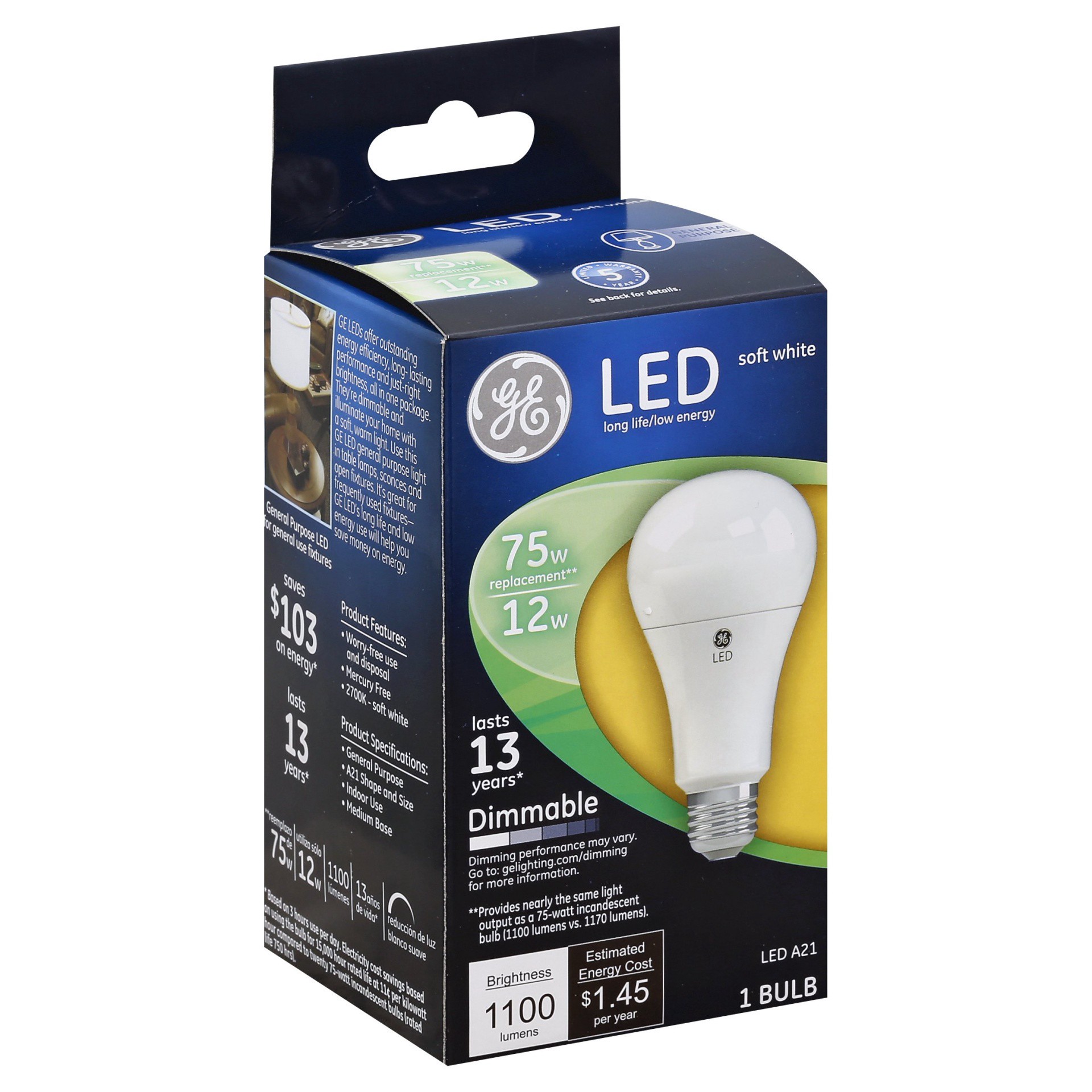 slide 1 of 3, GE Light Bulb LED Soft White 12 Watts, 1 ct