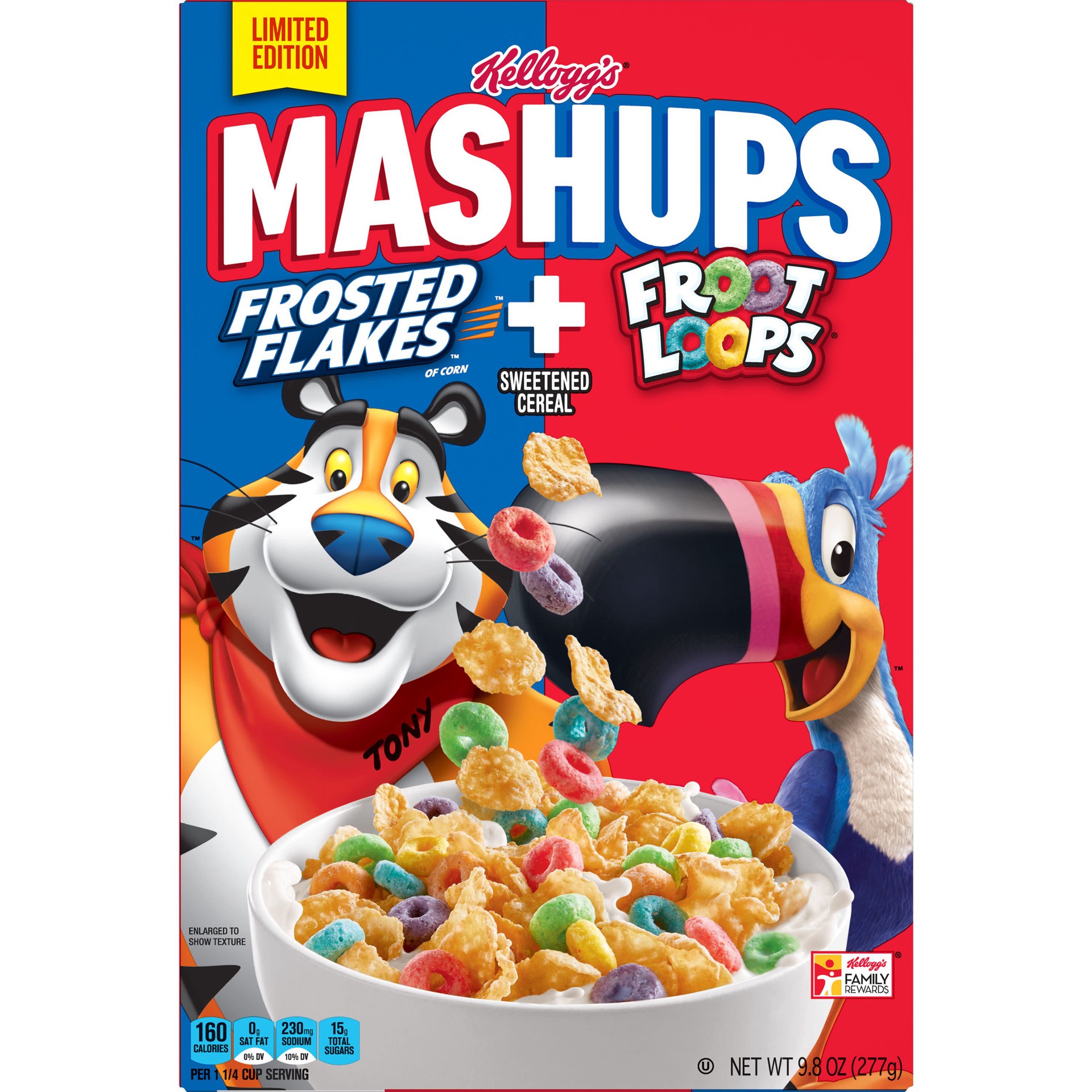 slide 3 of 5, Mashups Kellogg's Mashups Breakfast Cereal, Limited Edition, Kids Snacks, Frosted Flakes and Froot Loops, 9.8oz Box, 1 Box, 9.8 oz
