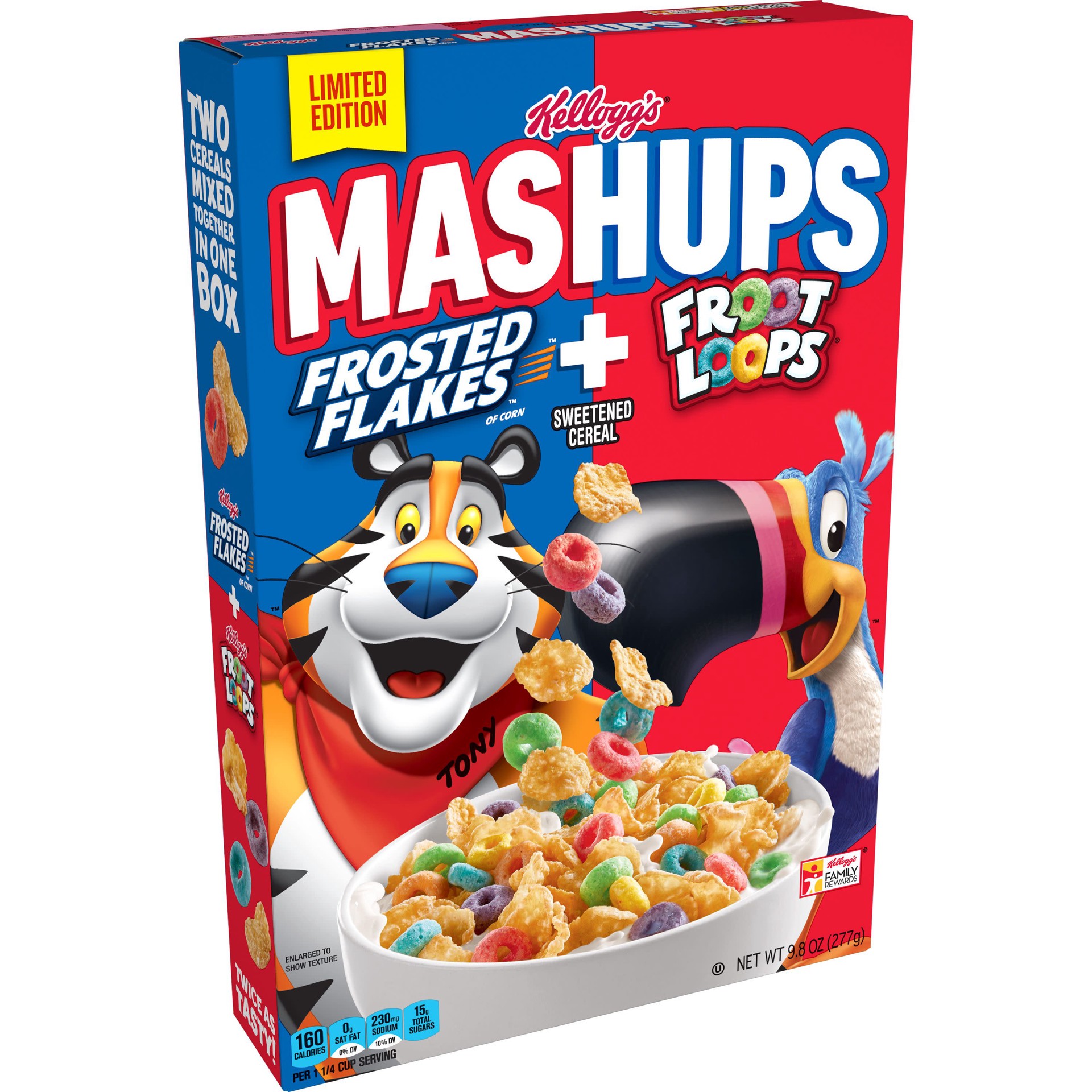 slide 1 of 5, Mashups Kellogg's Mashups Breakfast Cereal, Limited Edition, Kids Snacks, Frosted Flakes and Froot Loops, 9.8oz Box, 1 Box, 9.8 oz