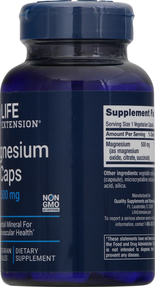 slide 5 of 9, Life Extension Capsules 500 mg Magnesium Caps 100 ea, 100 ct