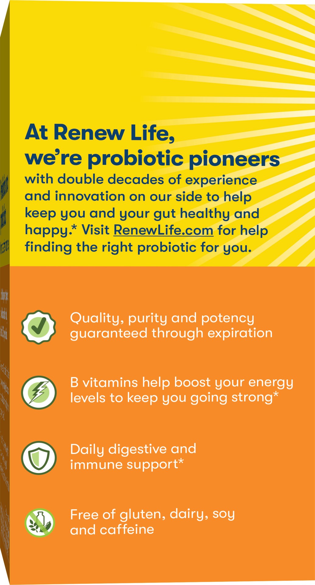 slide 3 of 5, Renew Life Optimal Energy with B Vitamins*, Prebiotics & Probiotics, 3-in-1 Support, 20 Billion CFU Per Serving, 10 Diverse Strains, Probiotic Supplement, Non-GMO Project Verified, 60 Veg. Caps, 60 ct