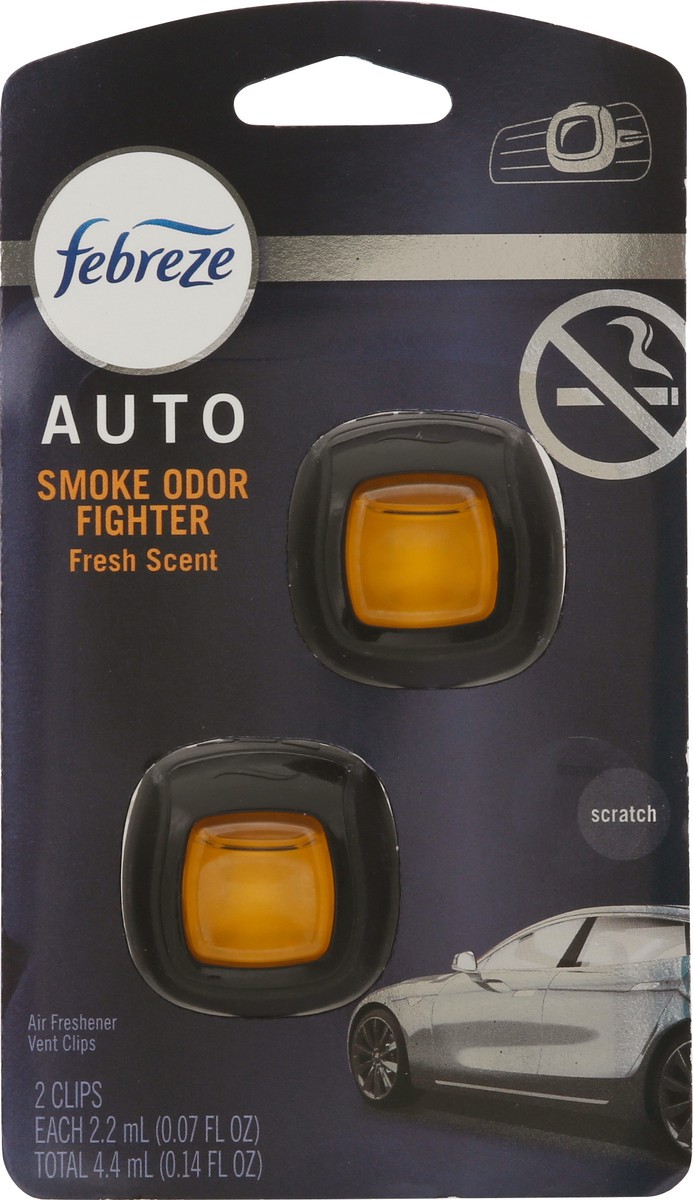slide 3 of 9, Febreze Auto Vent Clips Smoke Odor Fighter Fresh Scent Air Freshener 2 ea, 2 ct