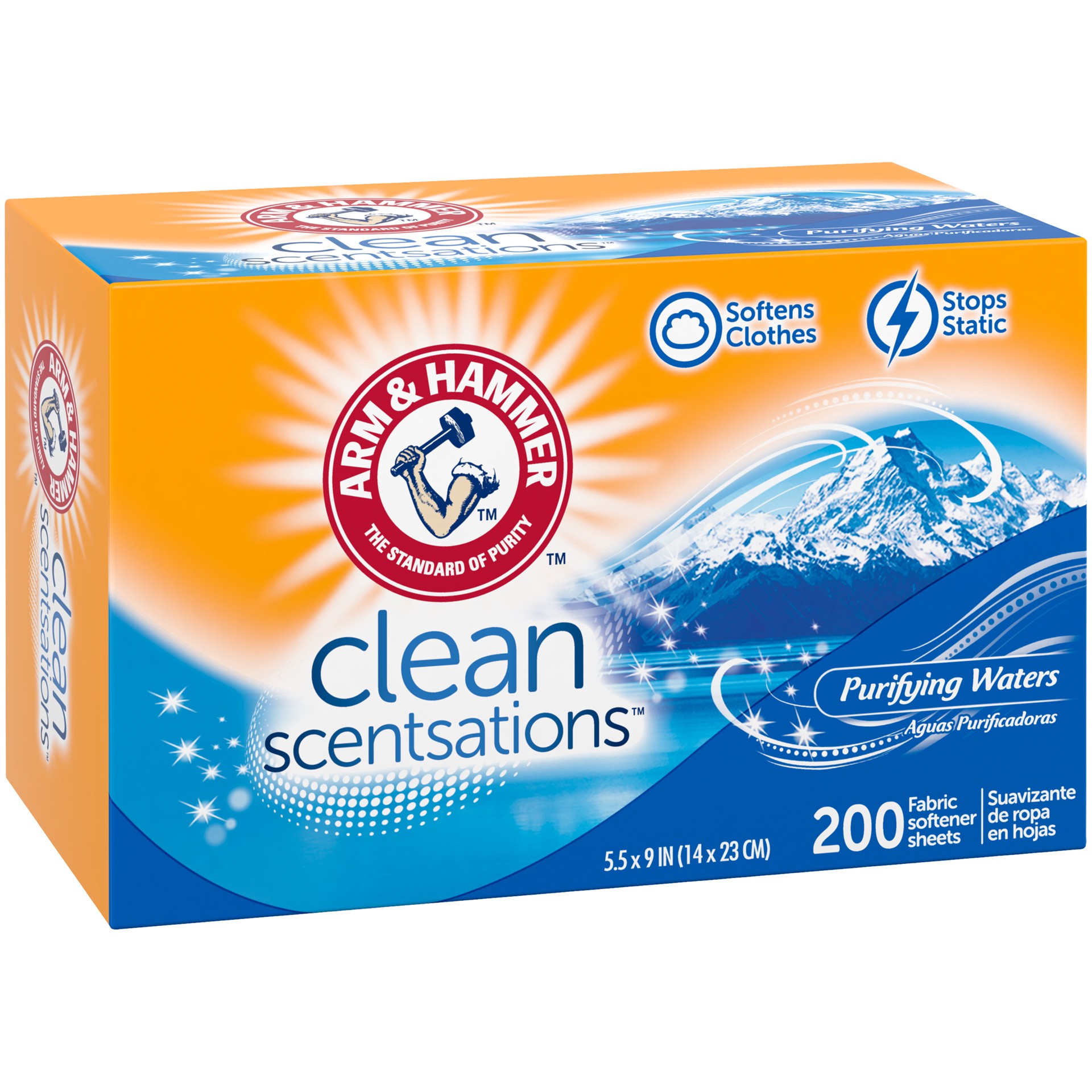 slide 4 of 5, ARM & HAMMER Fabric Softener Sheets, Purifying Waters, 200 ct, 200 ct