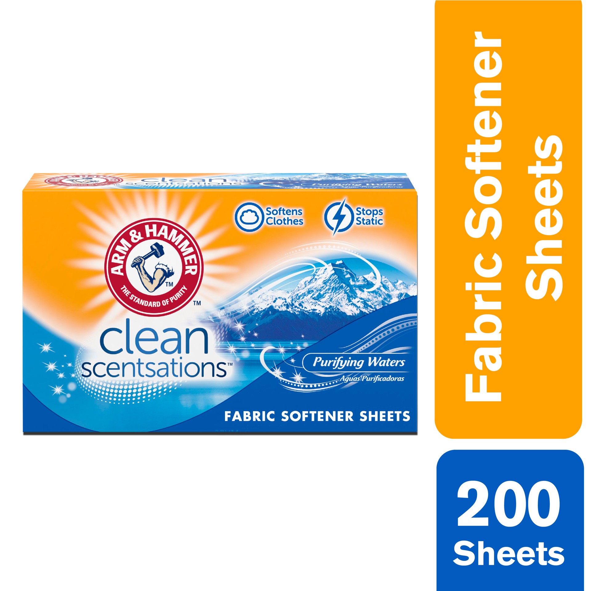 slide 5 of 5, ARM & HAMMER Fabric Softener Sheets, Purifying Waters, 200 ct, 200 ct