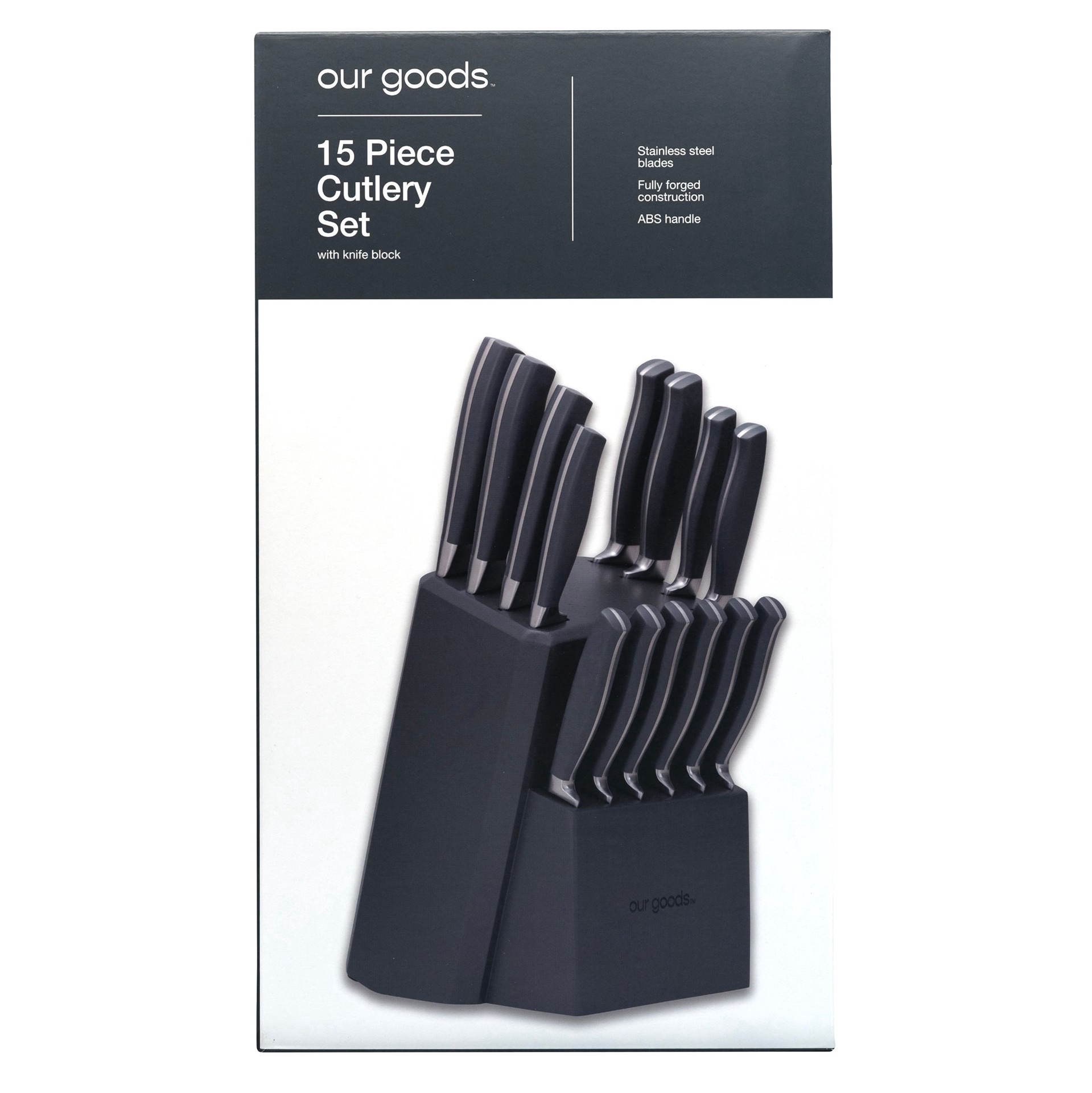slide 1 of 1, our goods Cutlery Set with Knife Block, 15 ct