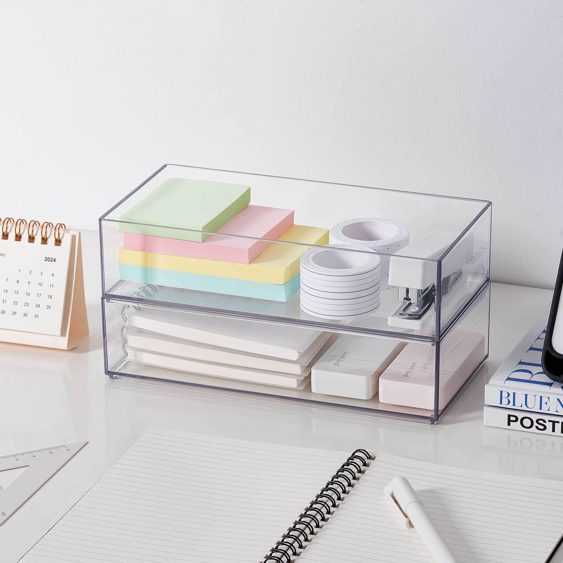 slide 2 of 6, 8" X 4" Clear Stacking Storage Tray By Simply Tidy, 8 in x 4 in