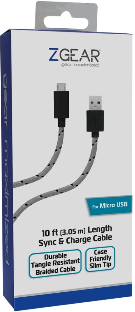 slide 1 of 1, Zgear Usb-To-Micro Usb Sync And Charge Cable - Black, 10 ft