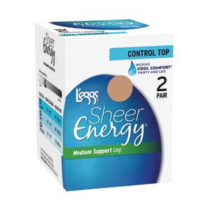 slide 1 of 1, L'Eggs Sheer Energy Control Top Medium Leg Support, Suntan, 2 Ct, Size Q+, 1 ct