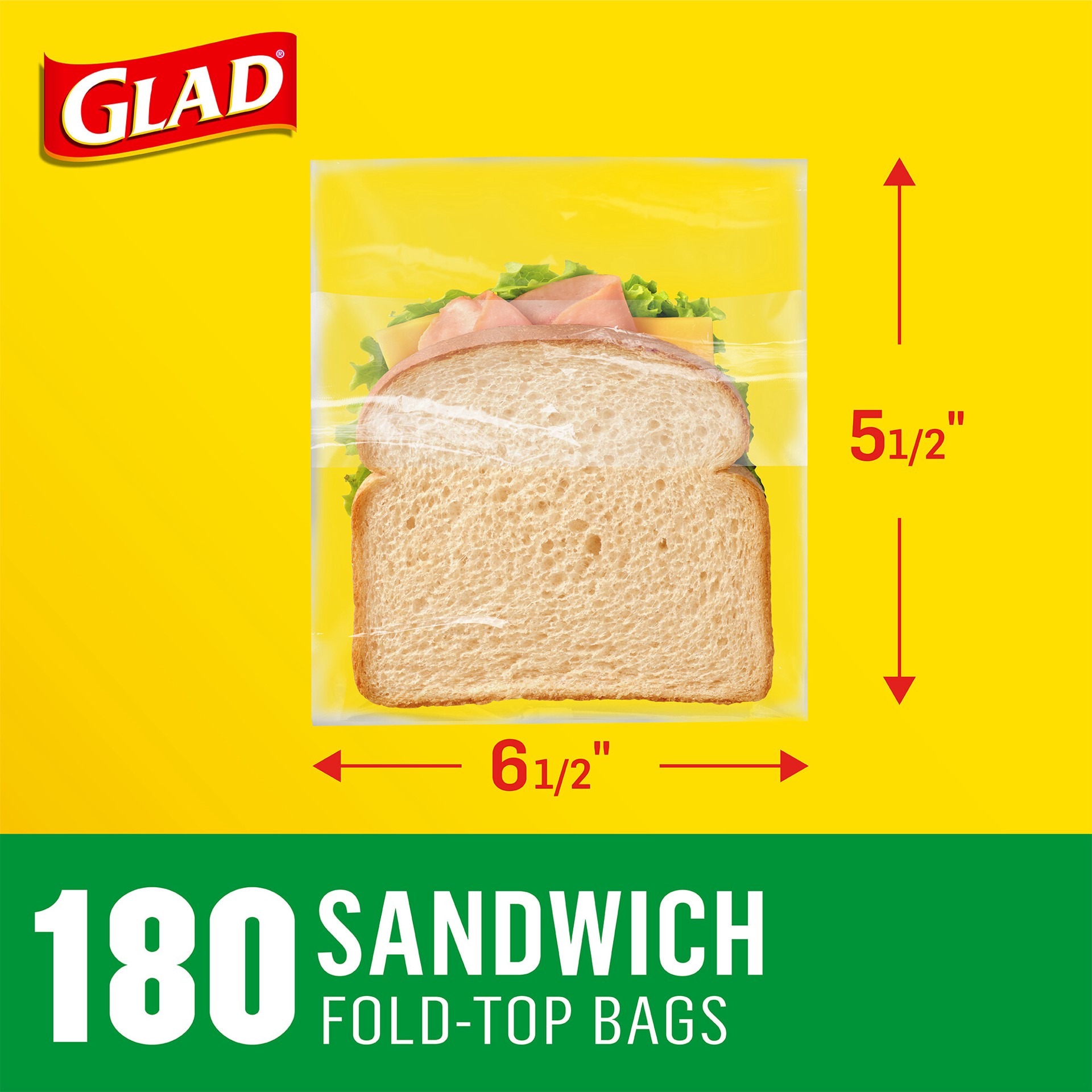 slide 2 of 5, Glad Fold Top Food Storage Plastic Bags - Sandwich - 180 Count, 180 cnt
