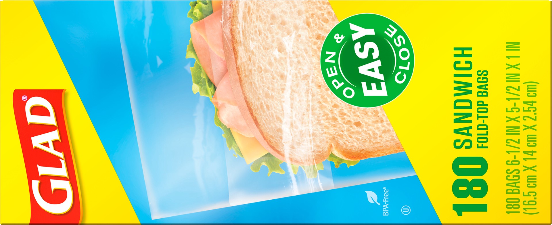slide 5 of 5, Glad Fold Top Food Storage Plastic Bags - Sandwich - 180 Count, 180 cnt