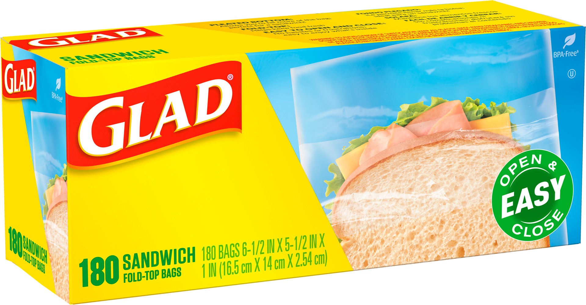 slide 4 of 5, Glad Fold Top Food Storage Plastic Bags - Sandwich - 180 Count, 180 ct