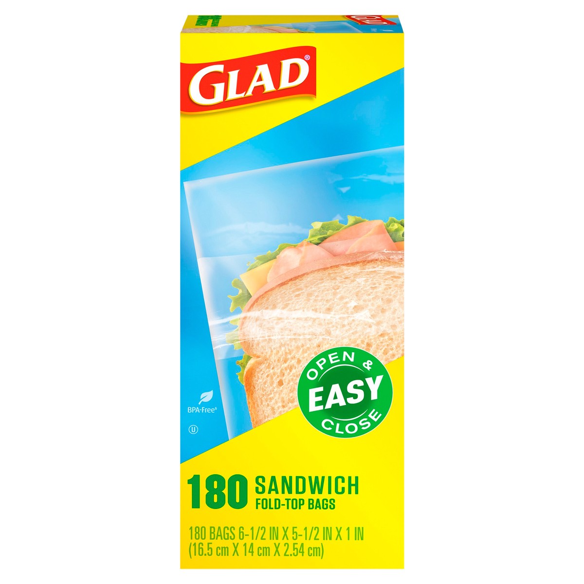 slide 1 of 5, Glad Fold Top Food Storage Plastic Bags - Sandwich - 180 Count, 180 ct