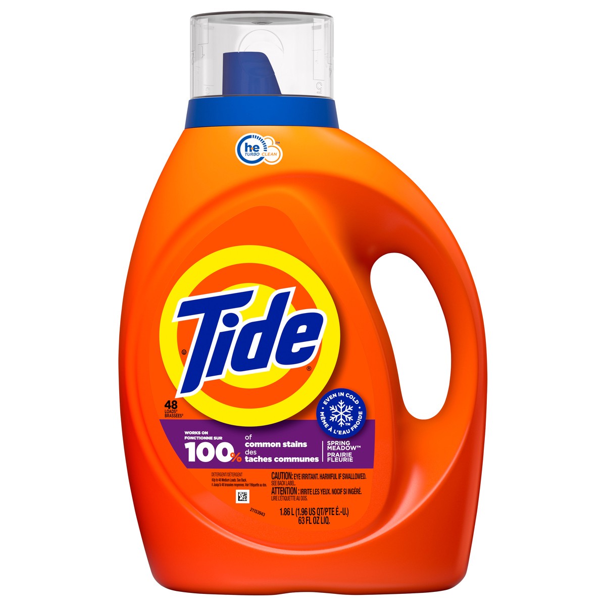 slide 3 of 8, Tide Laundry Detergent Liquid, Spring Meadow Scent, 48 Loads, 63 fl oz, Works on 100% of Common Stains, 63 fl oz