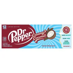 Dr Pepper Creamy Coconut Soda, 12 fl oz cans, 12 Pack