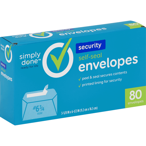 slide 1 of 1, Simply Done Self-Seal Security Envelopes, 80 ct