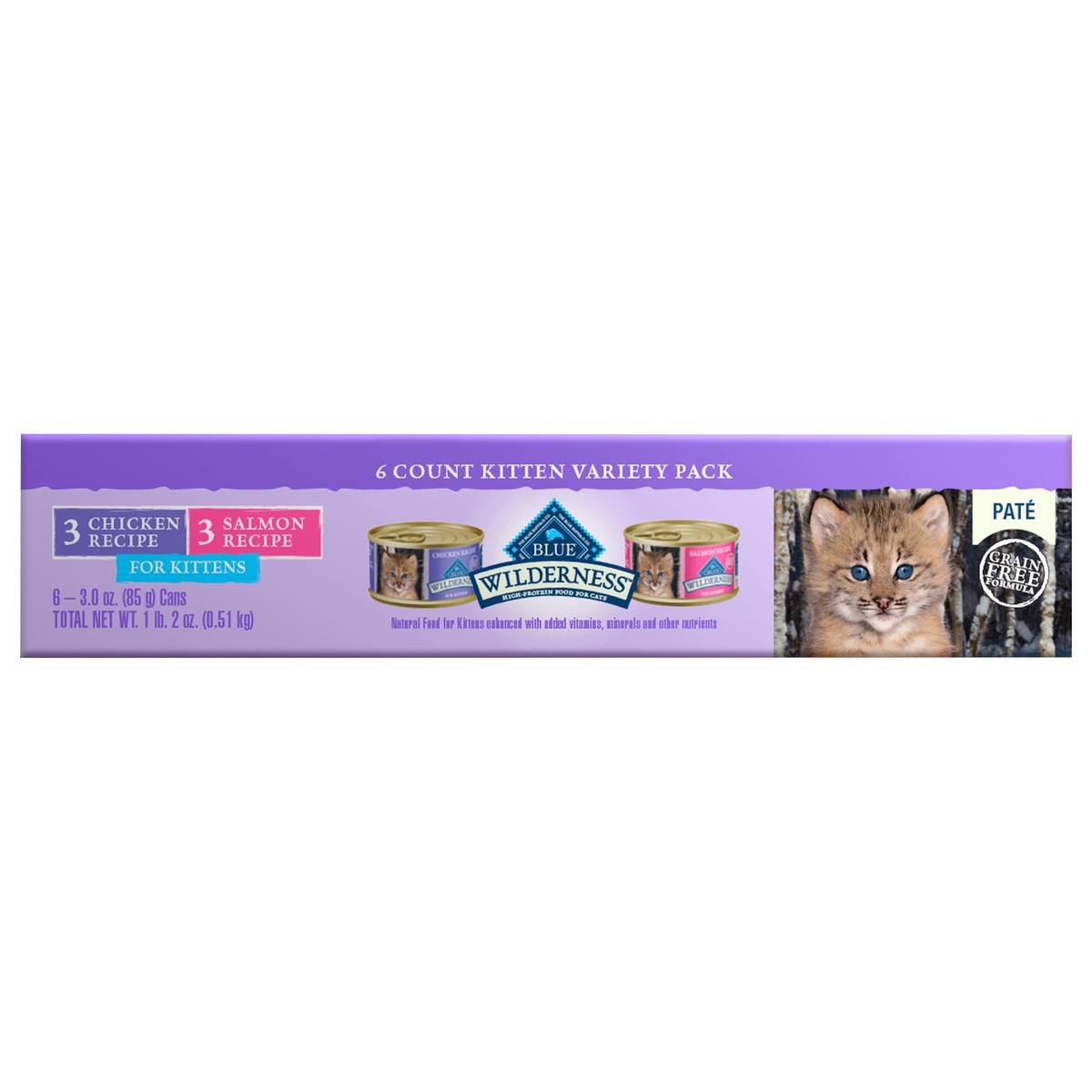 slide 1 of 13, Blue Buffalo Wilderness High Protein Grain-Free Natural Kitten Pate Wet Cat Food Variety Pack with Chicken & Salmon - 3oz/6ct, 6 ct; 3 oz