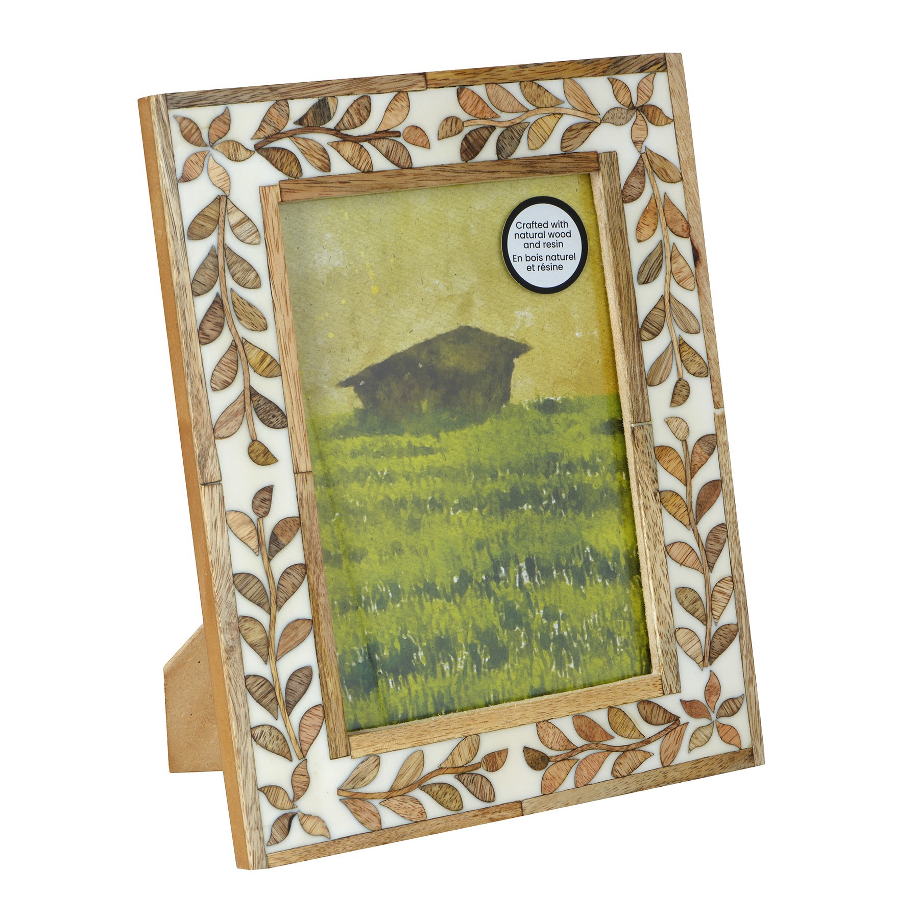 slide 2 of 3, 5" X 7" Brown & White Leaf Wood Tabletop Frame, Atelier By Studio Decor, 5 in x 7 in