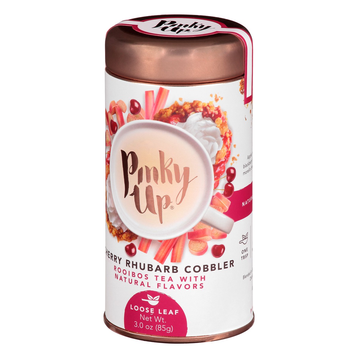 slide 11 of 12, Pinky Up Cherry Rhubarb Cobbler Loose Leaf Tea | Rooibos Tea, Caffeine Free, Naturally Low Calorie & Gluten Free | 3.0 Ounce Tin, 25 Servings, 1 ct