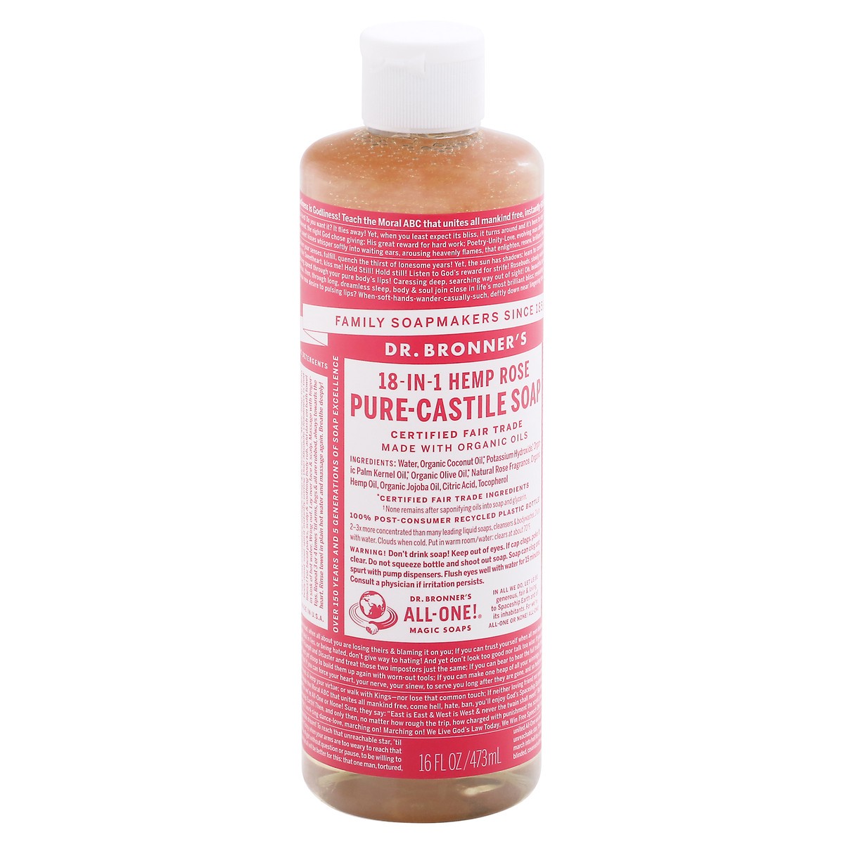 slide 4 of 12, Dr. Bronner's 18-in-1 Hemp Rose Pure-Castile Soap 16 fl oz, 16 fl oz