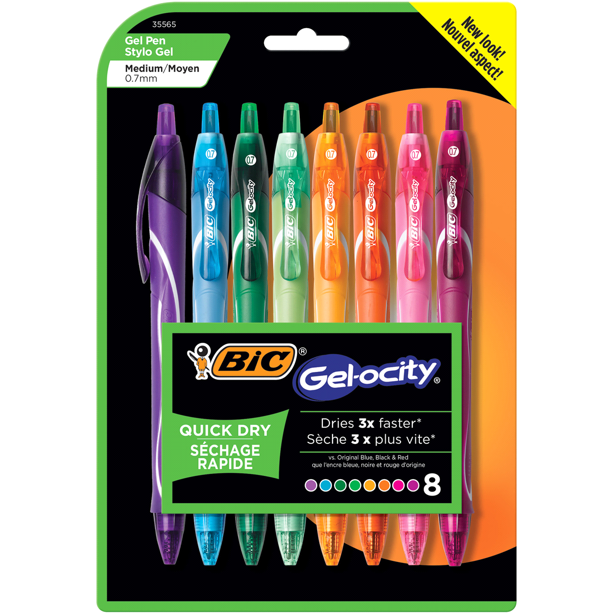 slide 1 of 1, BIC Gel-ocity Quick Dry Retractable Gel Pen, Assorted Colors, 8 ct