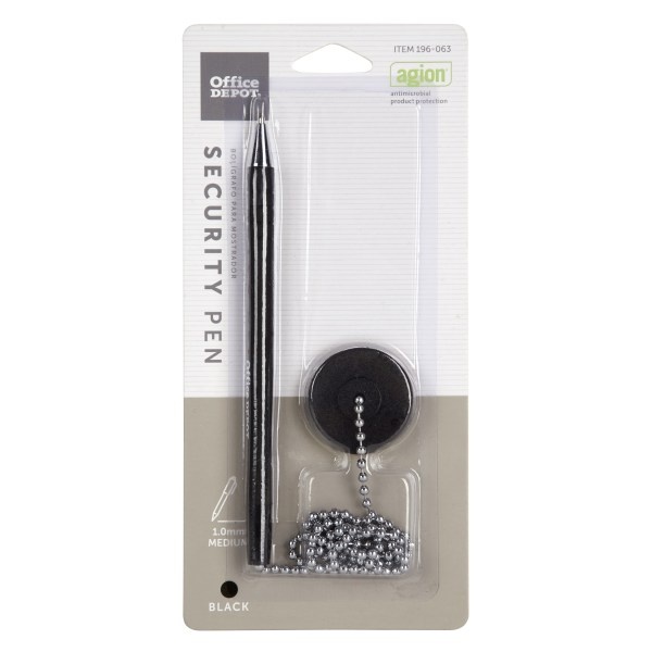 slide 1 of 2, Office Depot Brand Security Counter Pen, Medium Point, 1.0 Mm, Black Ink, 1 ct