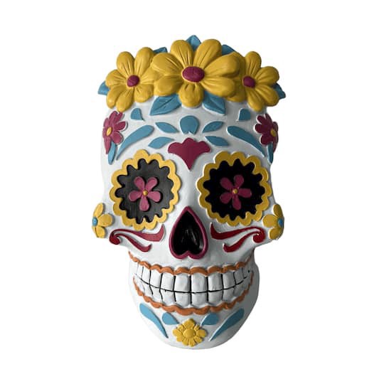 slide 1 of 3, 8.75" Sugar Skull With Flower Crown Tabletop Decor By Ashland, 8.75 in
