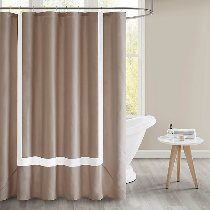 slide 1 of 2, 510 Design Carroll Pieced Border Shower Curtain with Liner - Tan, 1 ct
