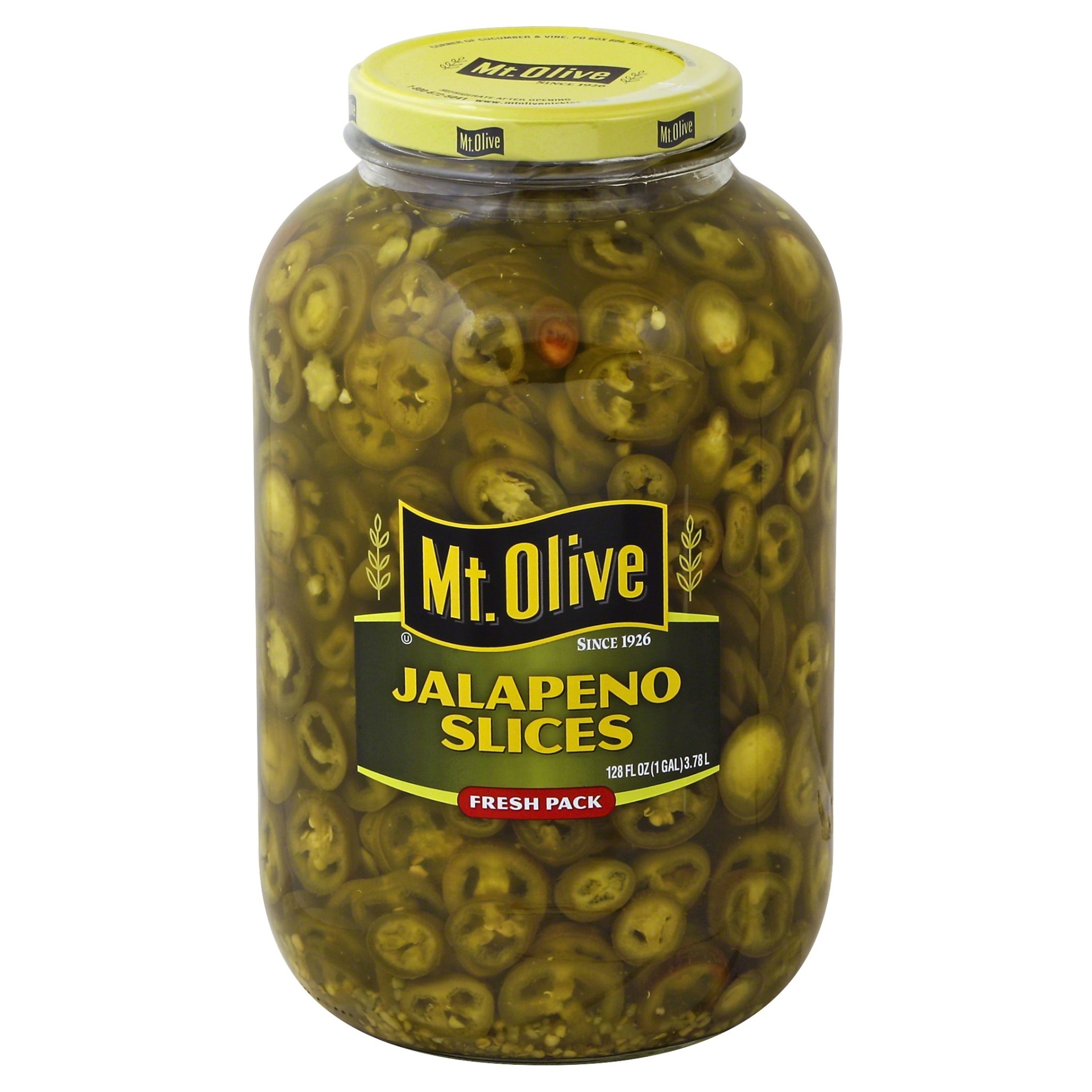 slide 1 of 6, Mt. Olive Sliced Jalapenos, 128 oz