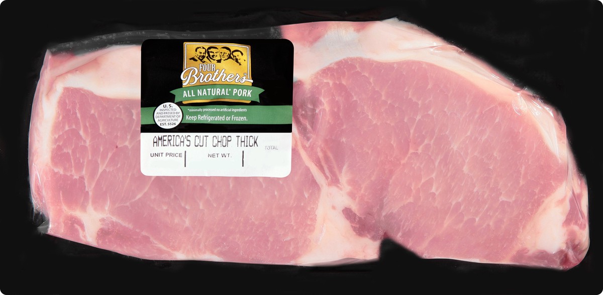 slide 3 of 6, Four Brothers Cut Chop Thick America's Pork 1 ea, 8 oz