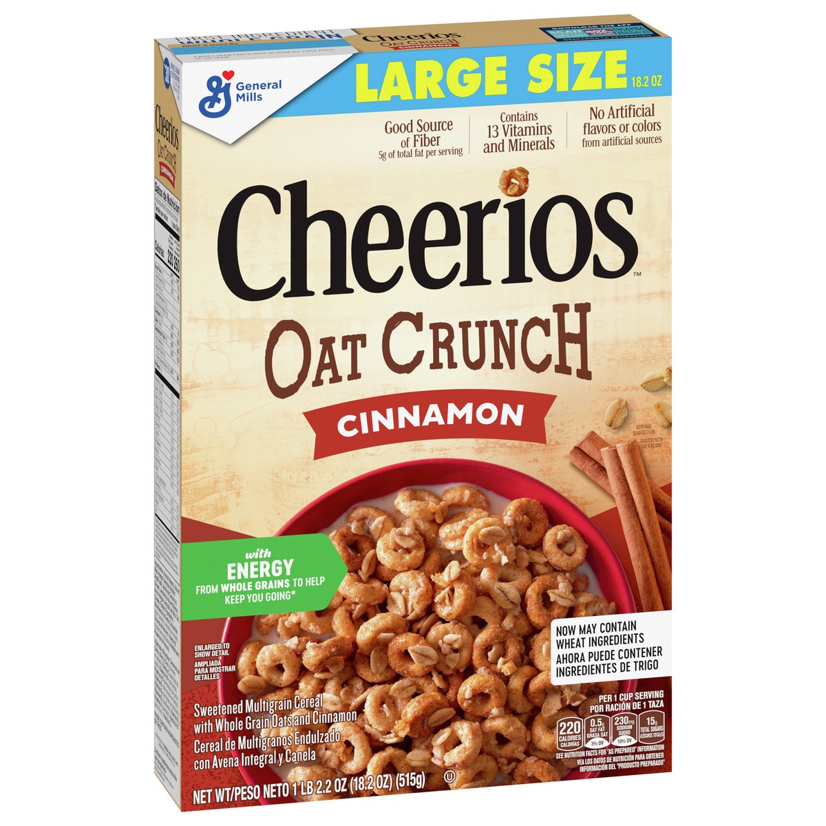 slide 7 of 8, Cheerios Cinnamon Oat Crunch Cereal, 18.2 oz