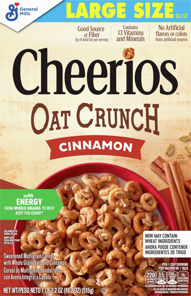 slide 5 of 8, Cheerios Cinnamon Oat Crunch Cereal, 18.2 oz